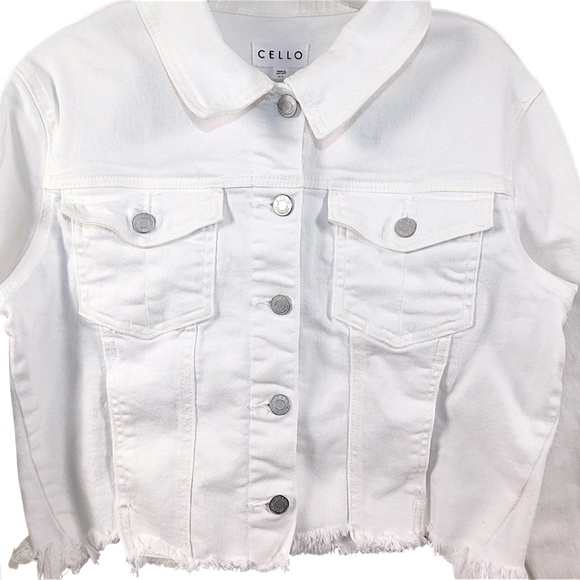 CELLO White Cropped Raw Hem Denim Jacket - Size M - Picture 2 of 12